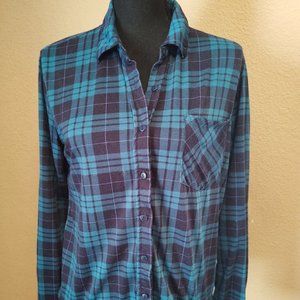 Passport Teal Blue Flannel Shirt Size M